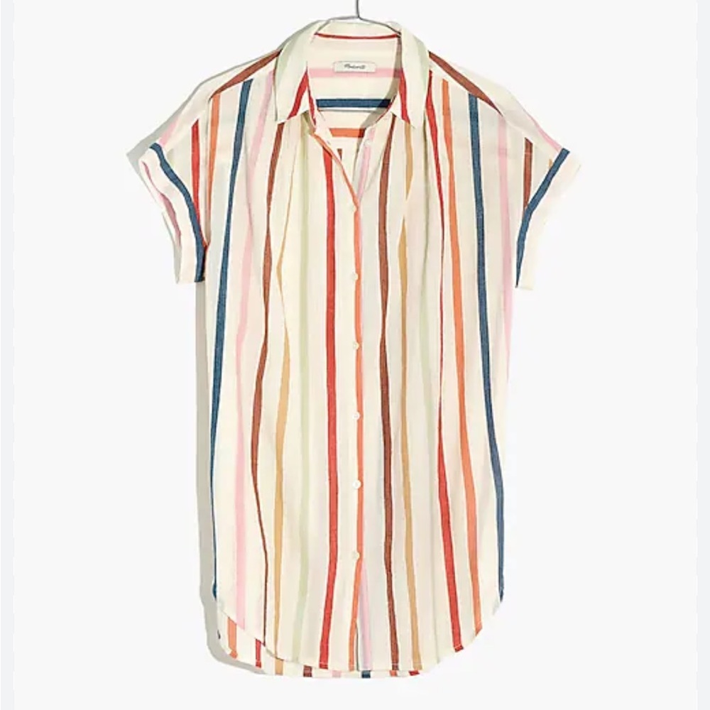 Madewell Gauze Central Tunic Shirt in Rainbow Stripe